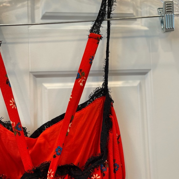 Urban Outfitters Red Floral Woman’s Mini Ruffled Lace Dress - Picture 11 of 11